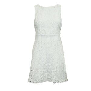 $169 RALPH LAUREN White Cotton Voile Geometric Eyelet Pleated Dress. Sz 6